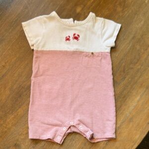 Janie and Jack Red and White Striped Baby Romper with Crab Design 6-12M